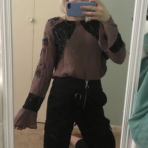 Purple Bell Sleeve Vintage Blouse